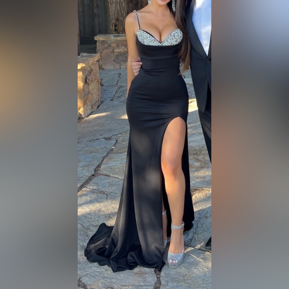 Jovani Black Open Back Gown with Embellished Bra Top